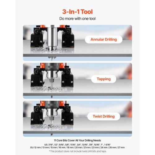 Magnetbohrmaschine Magnetbohrmaschine 1400 W 0-850 U/min mit 11 Kernbohrern | EU