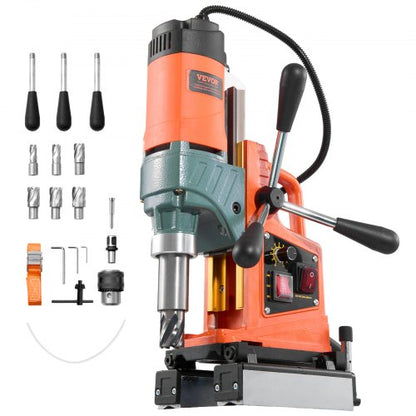 Magnetic Drill Press, 1400 W, 2 inch Boring Diameter, 0-750 RPM Speed, Reversible Direction, Mag Drill Press with 6 Core Bits, Electric Drilling Machine for Industrial and Home Improvement