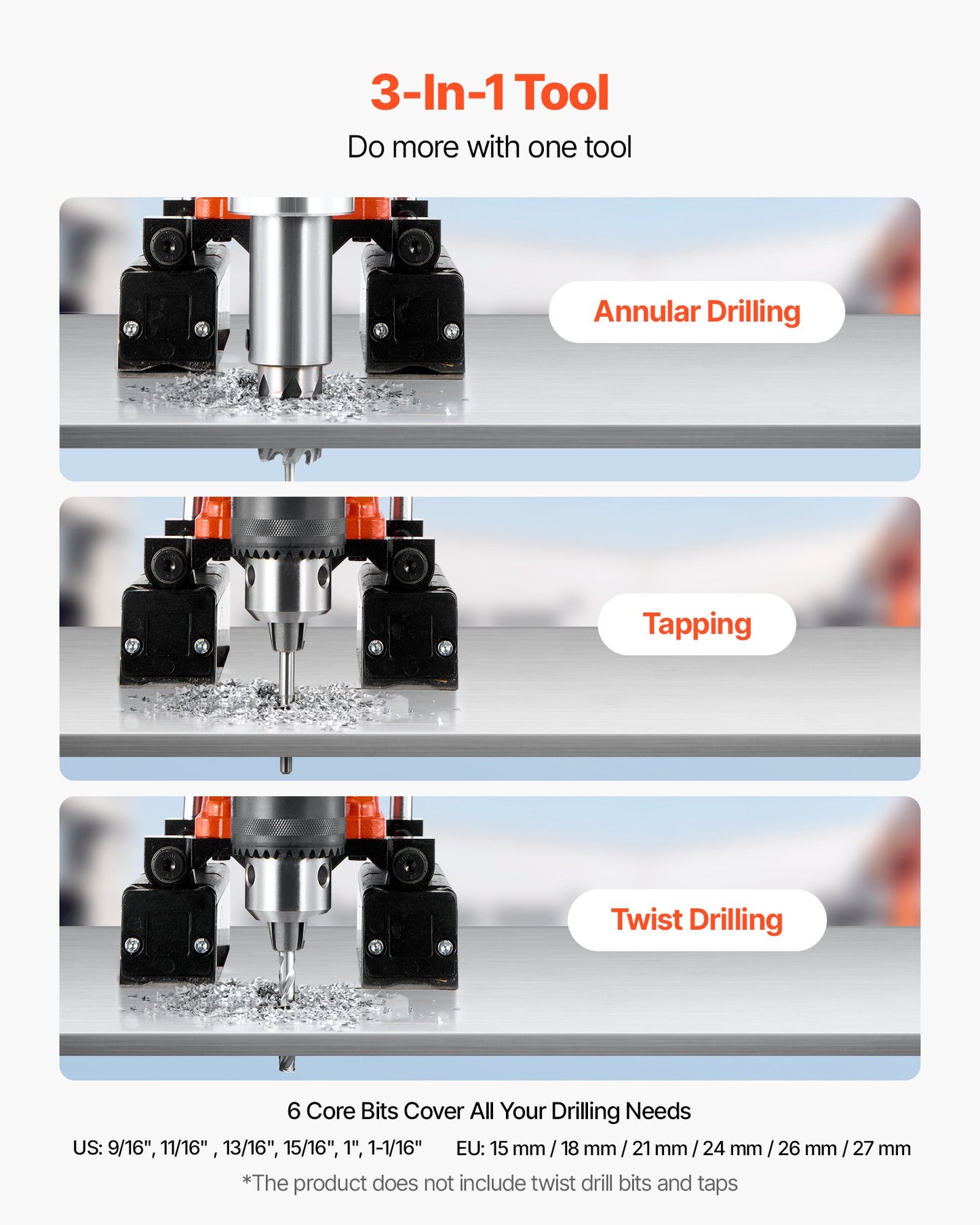 Magnetic Drill Press, 1400 W, 2 inch Boring Diameter, 0-750 RPM Speed, Reversible Direction, Mag Drill Press with 6 Core Bits, Electric Drilling Machine for Industrial and Home Improvement