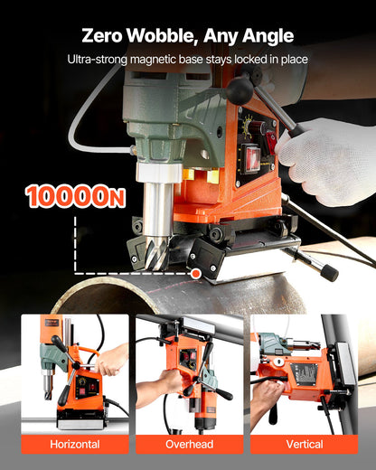 Magnetic Drill Press, 1400 W, 2 inch Boring Diameter, 0-750 RPM Speed, Reversible Direction, Mag Drill Press with 6 Core Bits, Electric Drilling Machine for Industrial and Home Improvement