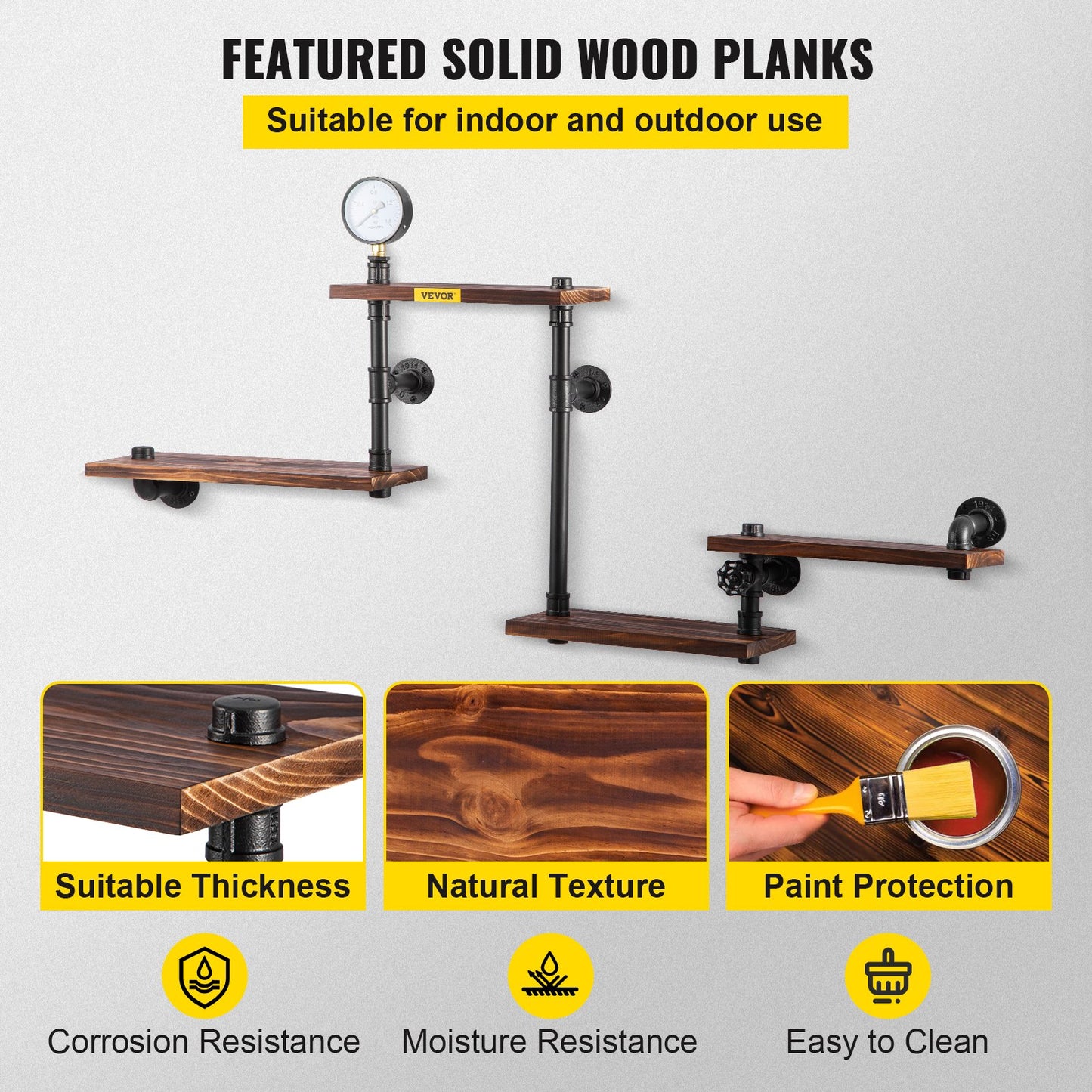 Industrial Pipe Shelving, Pipe Shelves with 4-Tier Wood Planks, Rustic Floating Shelves Wall Mounted, Wall Shelf DIY Bookshelf for Bar Kitchen Bathroom Farmhouse Living Room, 51x25x9 inch