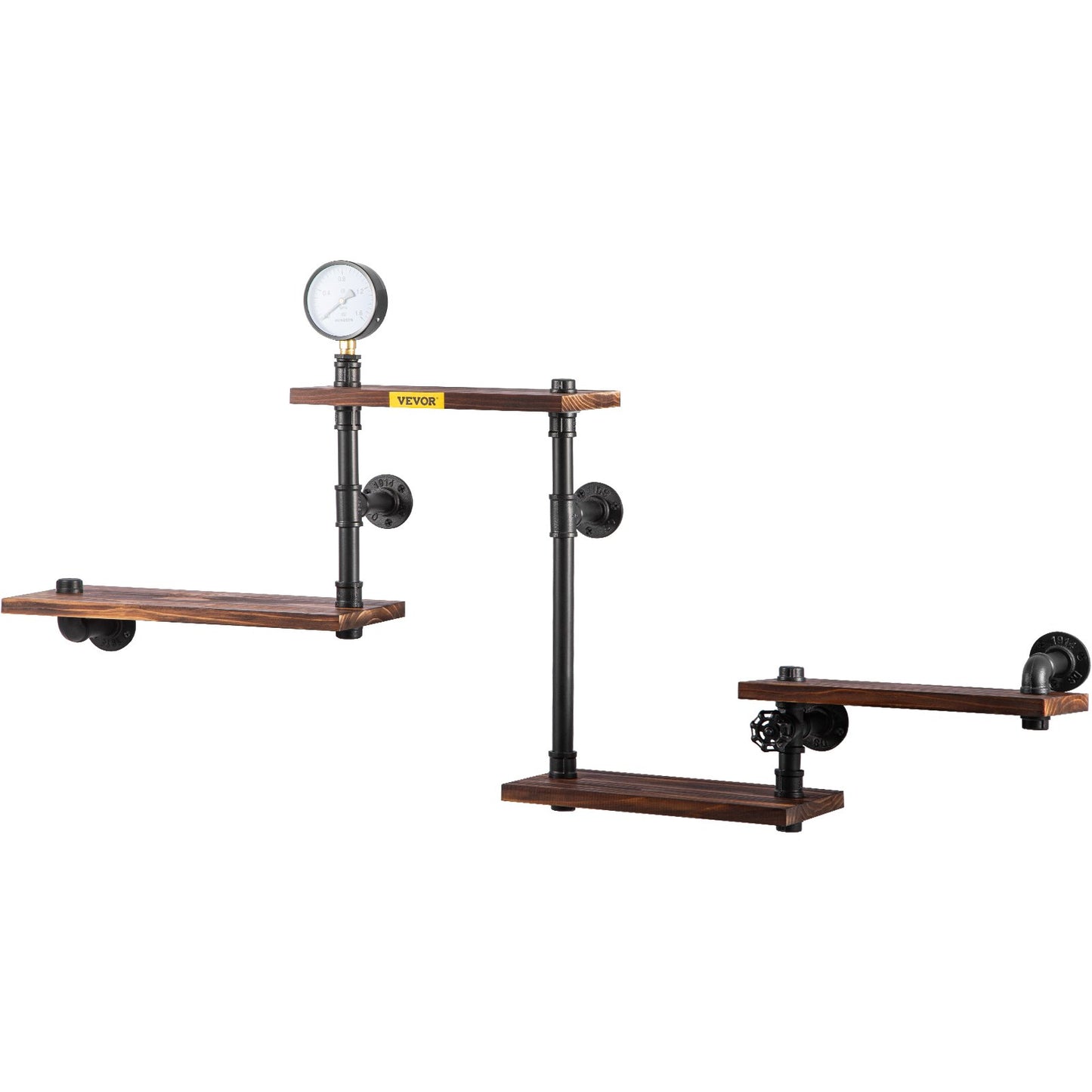 Industrial Pipe Shelving, Pipe Shelves with 4-Tier Wood Planks, Rustic Floating Shelves Wall Mounted, Wall Shelf DIY Bookshelf for Bar Kitchen Bathroom Farmhouse Living Room, 51x25x9 inch