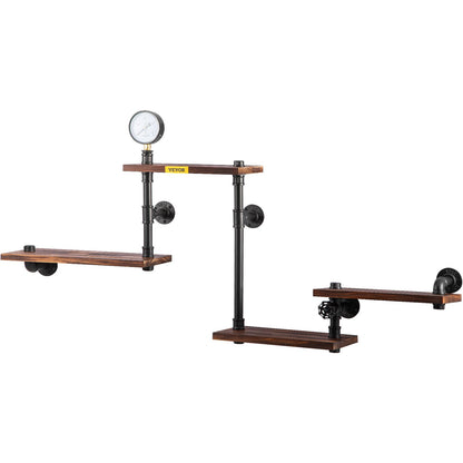 Industrial Pipe Shelving, Pipe Shelves with 4-Tier Wood Planks, Rustic Floating Shelves Wall Mounted, Wall Shelf DIY Bookshelf for Bar Kitchen Bathroom Farmhouse Living Room, 51x25x9 inch