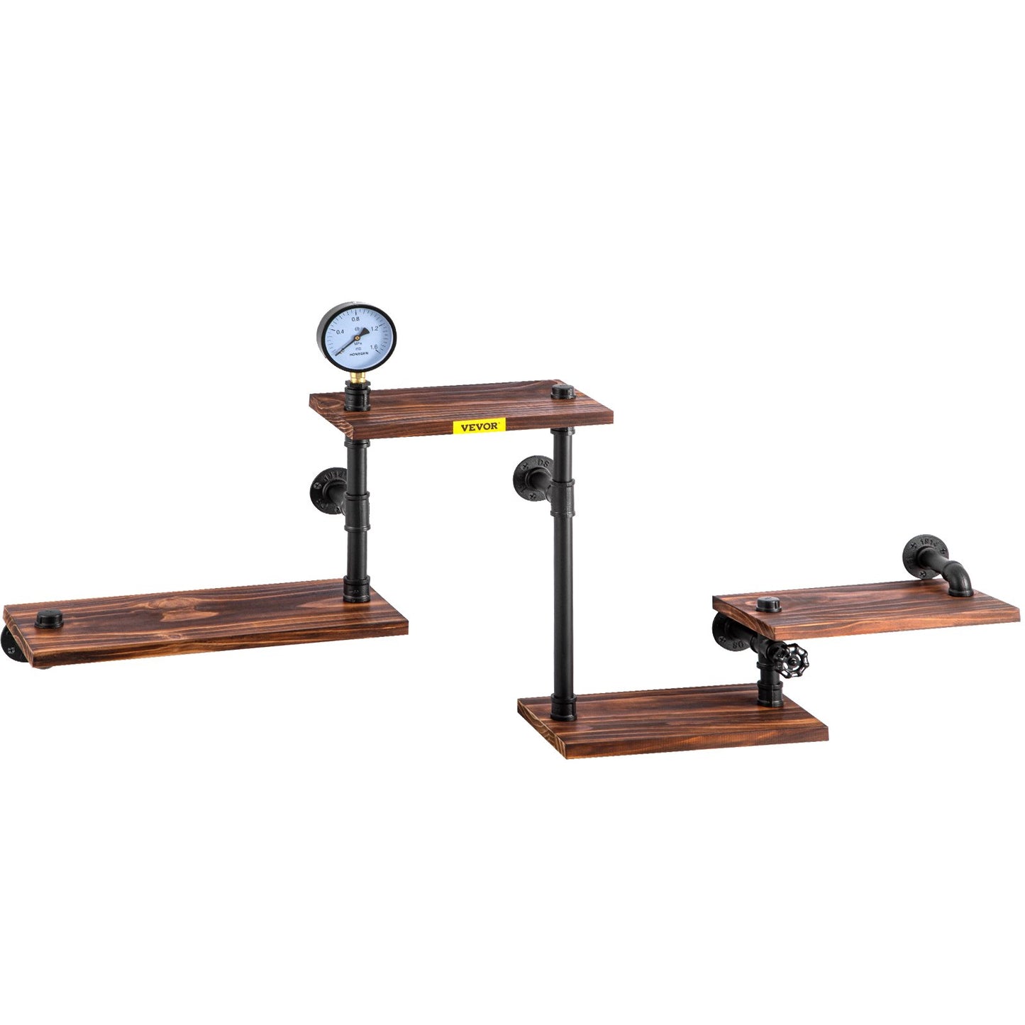 Industrial Pipe Shelving, Pipe Shelves with 4-Tier Wood Planks, Rustic Floating Shelves Wall Mounted, Wall Shelf DIY Bookshelf for Bar Kitchen Bathroom Farmhouse Living Room, 51x25x9 inch