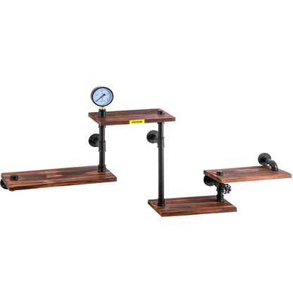 Industrial Pipe Shelving, Pipe Shelves with 4-Tier Wood Planks, Rustic Floating Shelves Wall Mounted, Wall Shelf DIY Bookshelf for Bar Kitchen Bathroom Farmhouse Living Room, 51x25x9 inch