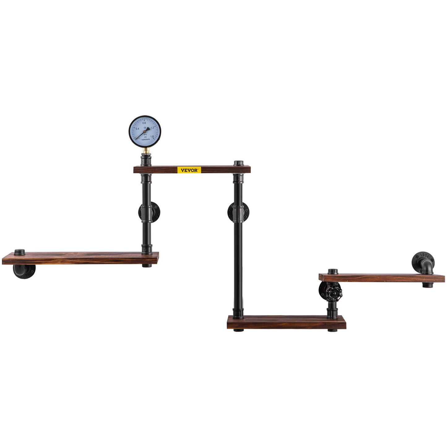 Industrial Pipe Shelving, Pipe Shelves with 4-Tier Wood Planks, Rustic Floating Shelves Wall Mounted, Wall Shelf DIY Bookshelf for Bar Kitchen Bathroom Farmhouse Living Room, 51x25x9 inch