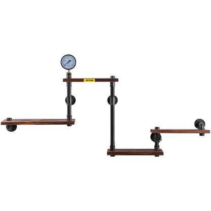 Industrial Pipe Shelving, Pipe Shelves with 4-Tier Wood Planks, Rustic Floating Shelves Wall Mounted, Wall Shelf DIY Bookshelf for Bar Kitchen Bathroom Farmhouse Living Room, 51x25x9 inch