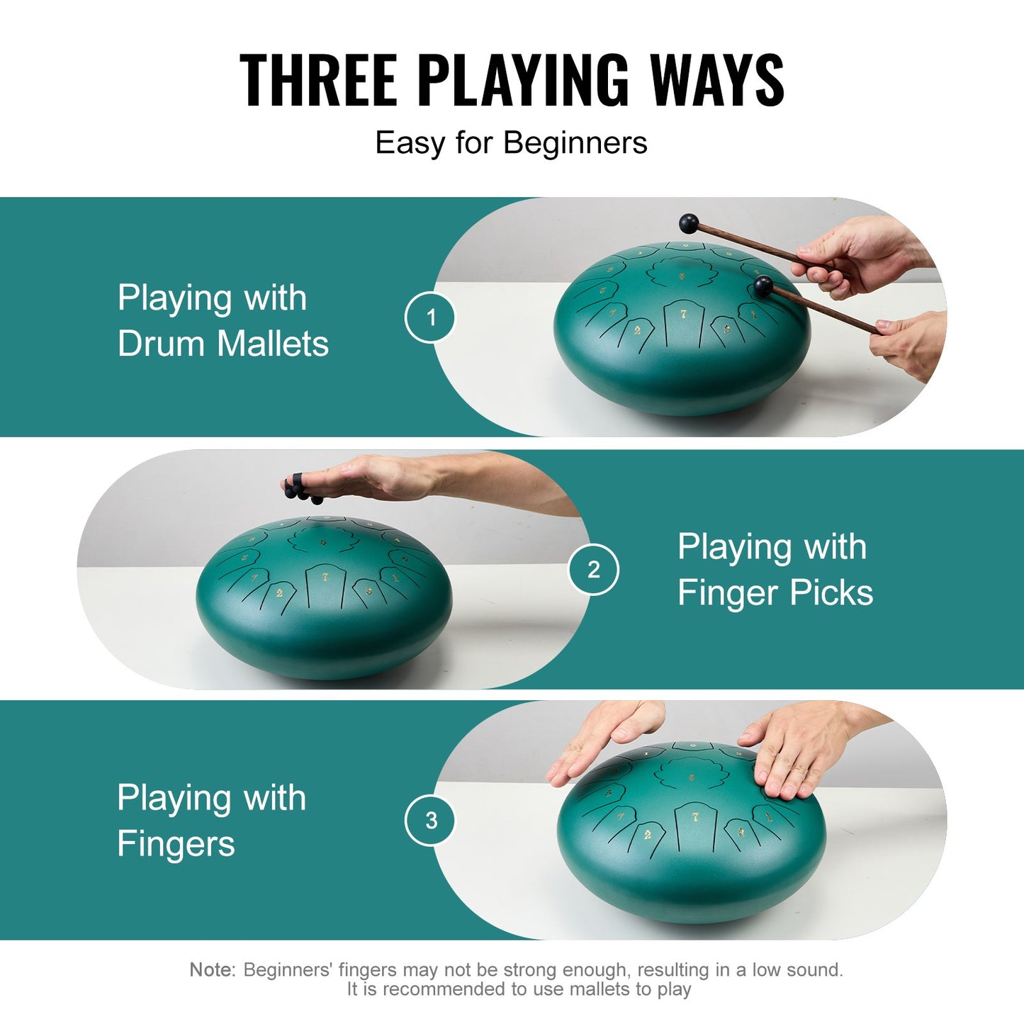 Steel Tongue Drum, 12 in & 13 Notes, C Major Steel Drum for Outside Garden, with 2 Mallets & Carry Bag, Hand Pan Drum Percussion Instrument for Meditation Musical Education Yoga, Green
