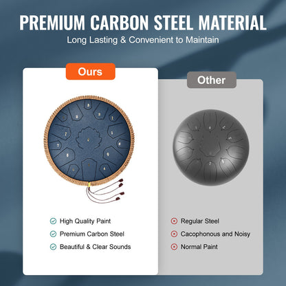 Steel Tongue Drum 14 in 15 Notes Regntrumma för Outside D Major Marinblå