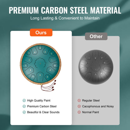 Steel Tongue Drum 14 in 15 Notes Regntrumma för Outside D Major Green