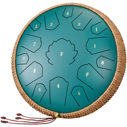 Steel Tongue Drum 14 in 15 Notes Regntrumma för Outside D Major Green