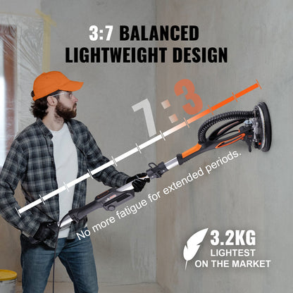 Drywall Sander, 800W Brushless Motor Electric Sander, Variable Speed 1000-2300 RPM Wall Sander, Foldable Ceiling Sander with Double-Deck LED Lights, Extendable Handle, 12 Sanding Discs