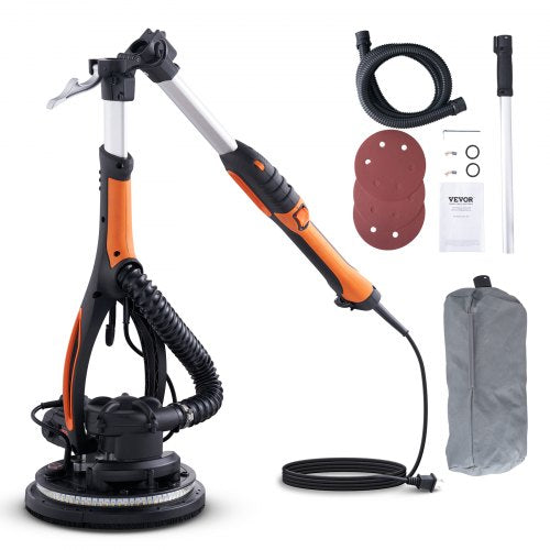 Wall Smoother, 900W Power Tool, Includes 12 Sanding Pads, Adjustable Speeds from 800-1800 RPM, 3 Vacuum Tubes, Collapsible Design for Ceilings, Dual LED, Telescopic Grip & Dust Collector