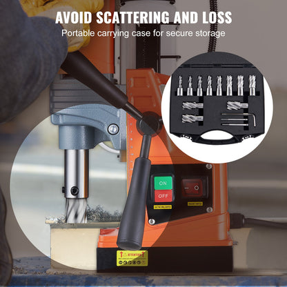 Ringschneider-Satz, 13-teiliger Weldon-Schaft-Mag-Bohrer, 1 Zoll Schnitttiefe, 7/16 Zoll bis 1-1/16 Zoll Schnittdurchmesser, M2AL HSS, 2 Führungsstifte, Sechskantschlüssel und tragbarer Koffer, zur Verwendung mit Magnetbohrmaschinen