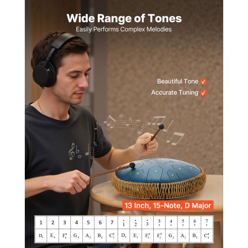 ståltungtrumma, 33 cm 15-noters regntrumma för utomhusträdgård, C-dur musiktrummor med notbok och klubbor, slagverksinstrument för meditation, yoga, nybörjare, musikalisk utbildning, marinblå |  EU