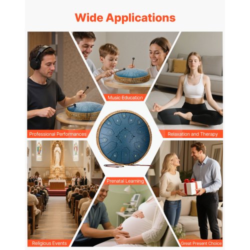 ståltungtrumma, 33 cm 15-noters regntrumma för utomhusträdgård, C-dur musiktrummor med notbok och klubbor, slagverksinstrument för meditation, yoga, nybörjare, musikalisk utbildning, marinblå |  EU