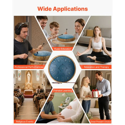ståltungtrumma, 33 cm 15-noters regntrumma för utomhusträdgård, C-dur musiktrummor med notbok och klubbor, slagverksinstrument för meditation, yoga, nybörjare, musikalisk utbildning, marinblå |  EU