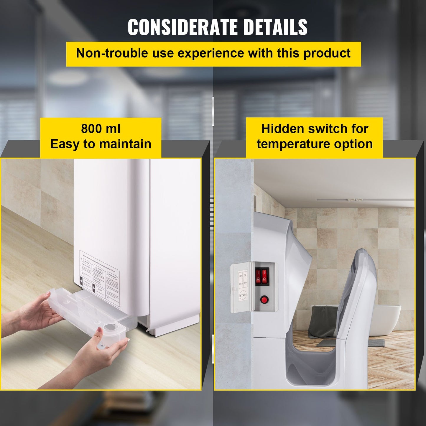 Jet Hand Dryer, Premium Electric Commercial Blade Hand Dryer, ABS Air Dryer Hand with HEPA Filtration Wall Mounted Hand Dryer, 2000W 220V Vertical Hand Dryer, High Speed Automatic Infrared White