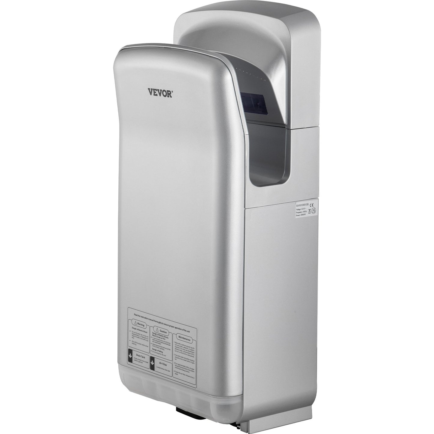 Jet Hand Dryer, Premium Electric Commercial Blade Hand Dryer, ABS Air Dryer Hand with HEPA Filtration Wall Mounted Hand Dryer, 2000W 220V Vertical Hand Dryer, High Speed Automatic Infrared Silver
