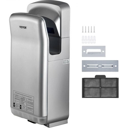 Jet Hand Dryer, Premium Electric Commercial Blade Hand Dryer, ABS Air Dryer Hand with HEPA Filtration Wall Mount Hand Dryer, 1600W 110V Vertical Hand Dryer, High-Speed Automatic Infrared Silver