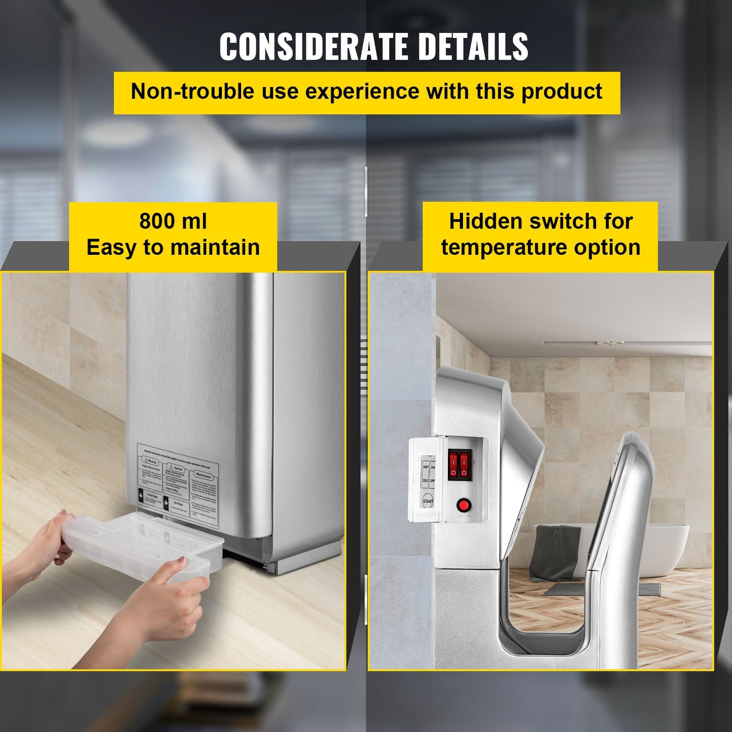 Jet Hand Dryer, Premium Electric Commercial Blade Hand Dryer, ABS Air Dryer Hand with HEPA Filtration Wall Mount Hand Dryer, 1600W 110V Vertical Hand Dryer, High-Speed Automatic Infrared Silver