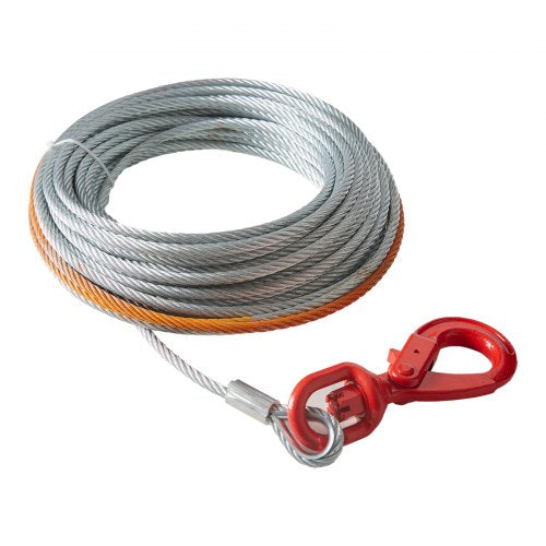 Galvanized Steel Winch Cable, 3/8 Inch x 100 Feet 15,200 lbs Breaking Strength, Wire Winch Rope with Swivel Hook, Towing Cable Heavy Duty, Universal Fit for SUV, Large Off-Road Vehicle, Truck