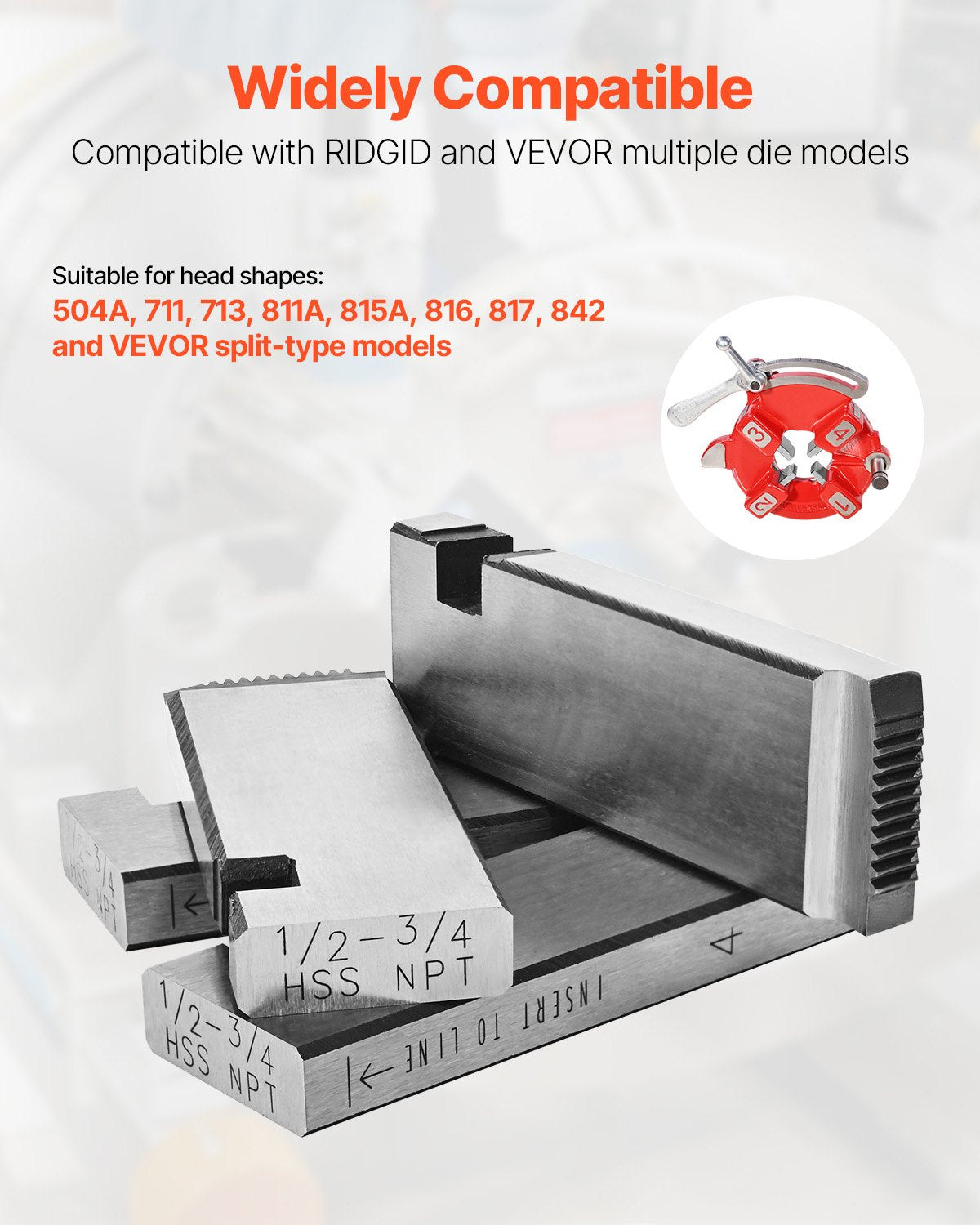 Threading Machine Dies, 1/2"-3/4" NPT Pipe Dies(4 Packs), Right-Handed HSS Pipe Threading Dies, Fit Split-Type Machines, RIDGID Universal Die Heads 504A, 711, 713, 811A, 815A, 816, 817, 842