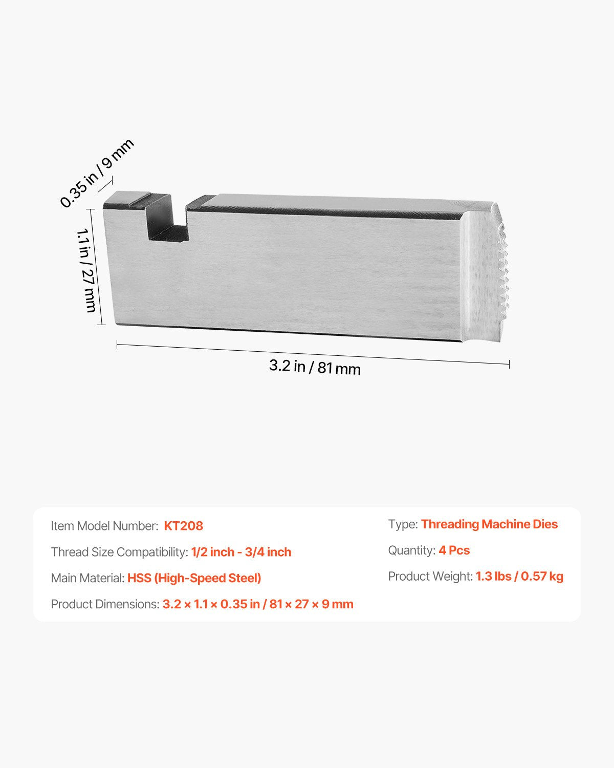 Threading Machine Dies, 1/2"-3/4" NPT Pipe Dies(4 Packs), Right-Handed HSS Pipe Threading Dies, Fit Split-Type Machines, RIDGID Universal Die Heads 504A, 711, 713, 811A, 815A, 816, 817, 842