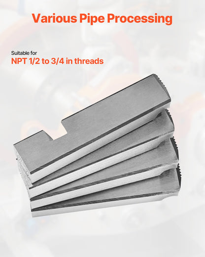 Threading Machine Dies, 1/2"-3/4" NPT Pipe Dies(4 Packs), Right-Handed HSS Pipe Threading Dies, Fit Integrated Pipe Threading Machines