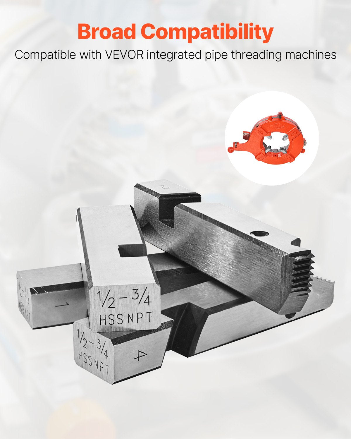 Threading Machine Dies, 1/2"-3/4" NPT Pipe Dies(4 Packs), Right-Handed HSS Pipe Threading Dies, Fit Integrated Pipe Threading Machines