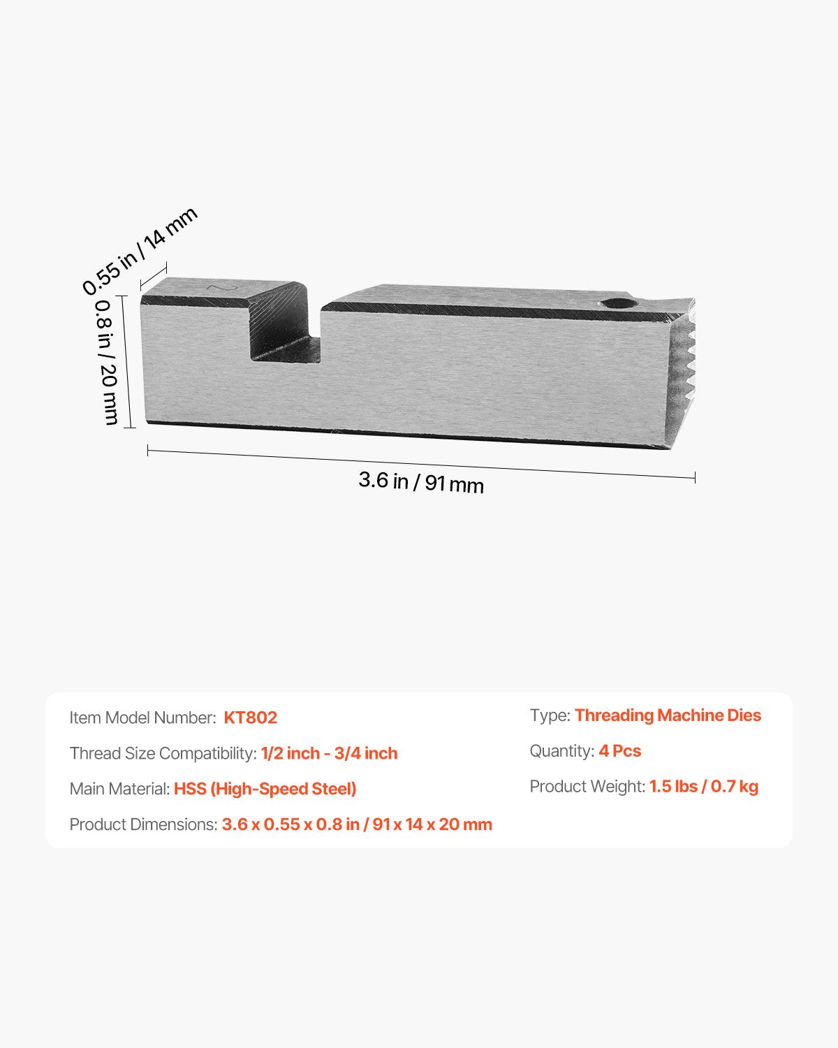 Threading Machine Dies, 1/2"-3/4" NPT Pipe Dies(4 Packs), Right-Handed HSS Pipe Threading Dies, Fit Integrated Pipe Threading Machines