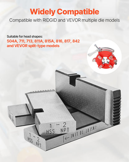 Threading Machine Dies, 1"-2" NPT Pipe Dies(4 Packs), Right-Handed HSS Pipe Threading Dies, Fit Split-Type Machines, RIDGID Universal Die Heads 504A, 711, 713, 811A, 815A, 816, 817, 842