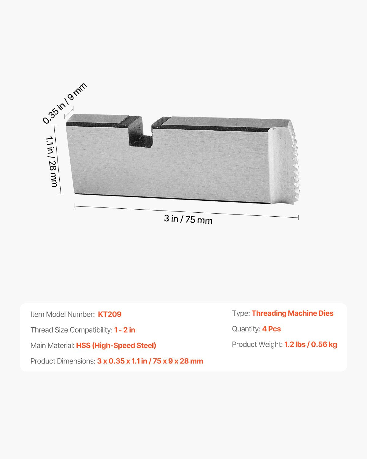 Threading Machine Dies, 1"-2" NPT Pipe Dies(4 Packs), Right-Handed HSS Pipe Threading Dies, Fit Split-Type Machines, RIDGID Universal Die Heads 504A, 711, 713, 811A, 815A, 816, 817, 842