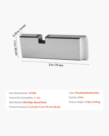 Threading Machine Dies, 1"-2" NPT Pipe Dies(4 Packs), Right-Handed HSS Pipe Threading Dies, Fit Split-Type Machines, RIDGID Universal Die Heads 504A, 711, 713, 811A, 815A, 816, 817, 842