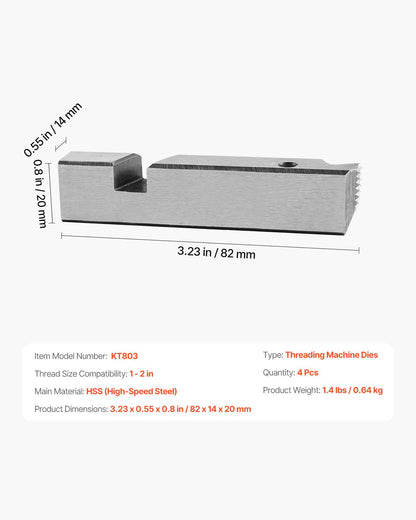 Threading Machine Dies, 1"-2" NPT Pipe Dies(4 Packs), Right-Handed HSS Pipe Threading Dies, Fit Integrated Pipe Threading Machines