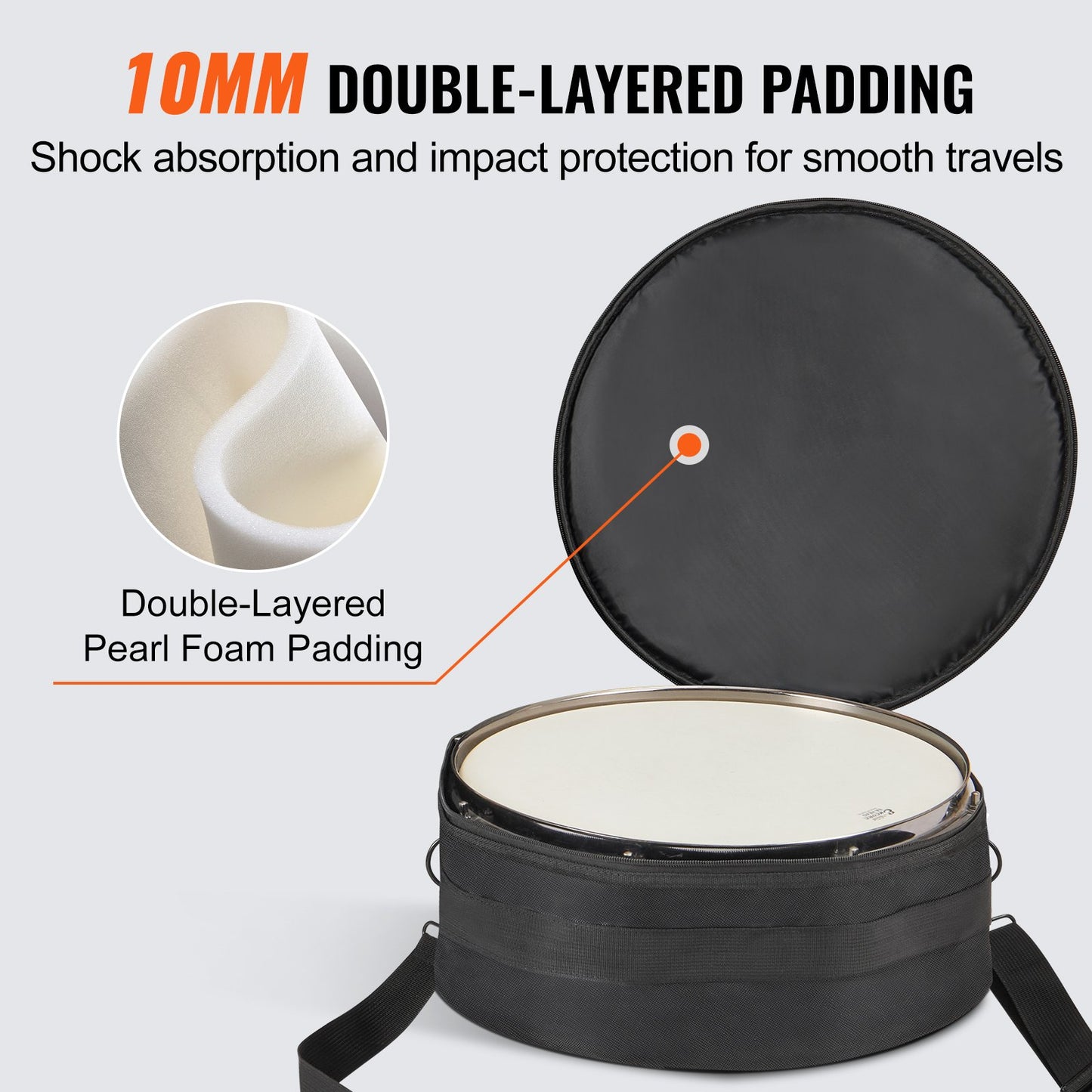 5-piece drum bag, 1680D Oxford fabric, padded drum bags and case with 4.92ft detachable shoulder strap Carrying handle Foldable design, for 22'' Kick 12'' Tom 13'' Tom 16'' Tom 14'' Snare