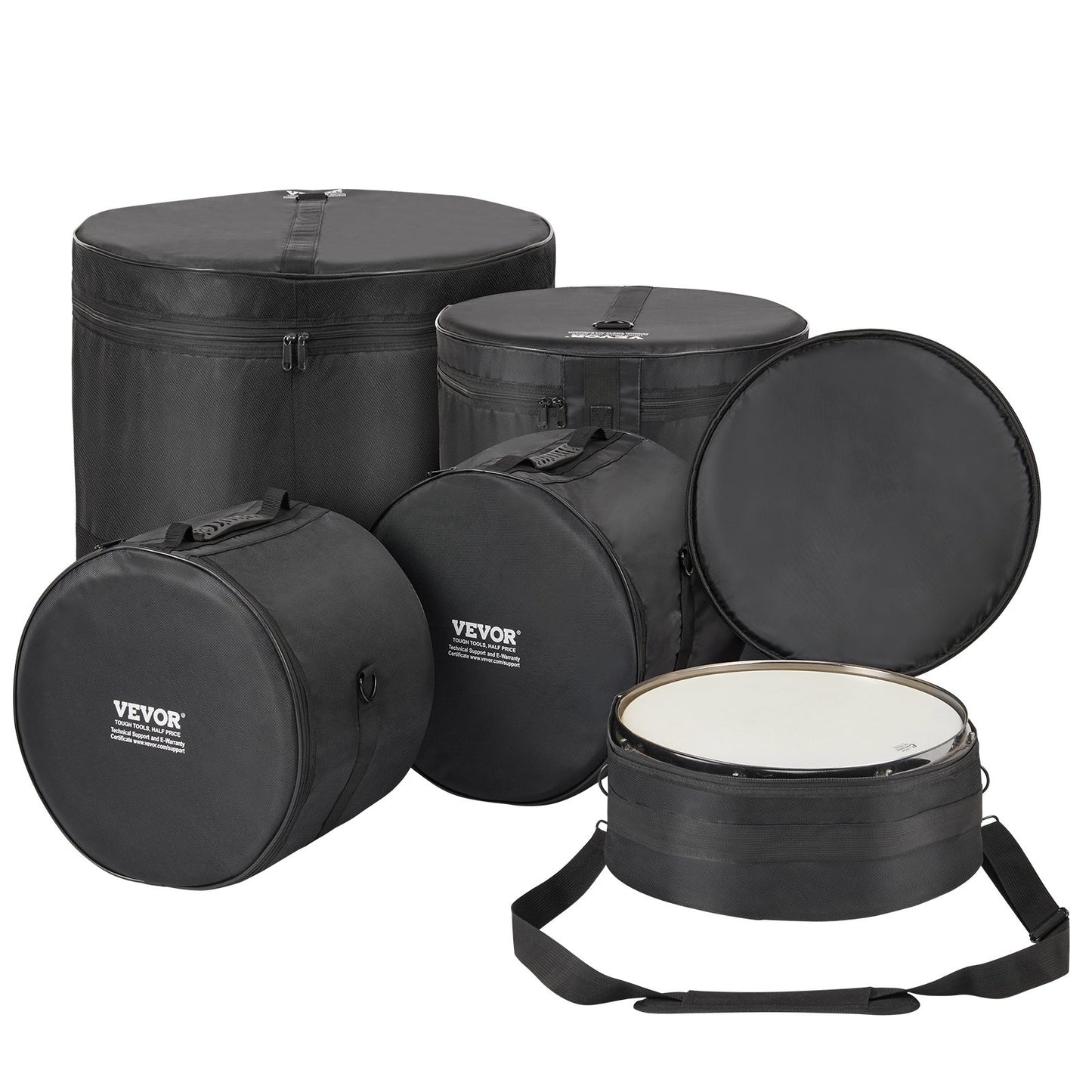 5-piece drum bag, 1680D Oxford fabric, padded drum bags and case with 4.92ft detachable shoulder strap Carrying handle Foldable design, for 22'' Kick 12'' Tom 13'' Tom 16'' Tom 14'' Snare