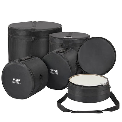 5-piece drum bag, 1680D Oxford fabric, padded drum bags and case with 4.92ft detachable shoulder strap Carrying handle Foldable design, for 22'' Kick 12'' Tom 13'' Tom 16'' Tom 14'' Snare