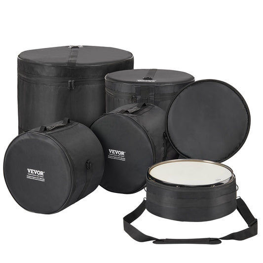 5-piece drum bag, 1680D Oxford fabric, padded drum bags and case with 4.92ft detachable shoulder strap Carrying handle Foldable design, for 22'' Kick 12'' Tom 13'' Tom 16'' Tom 14'' Snare