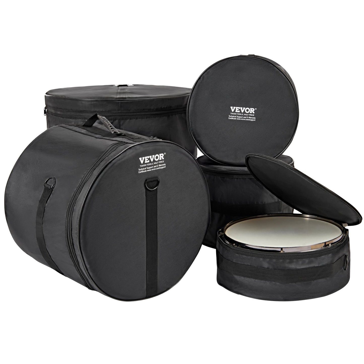5-piece drum bag, 1680D Oxford fabric, padded drum bags and case with 4.92ft detachable shoulder strap Carrying handle Foldable design, for 22'' Kick 12'' Tom 13'' Tom 16'' Tom 14'' Snare