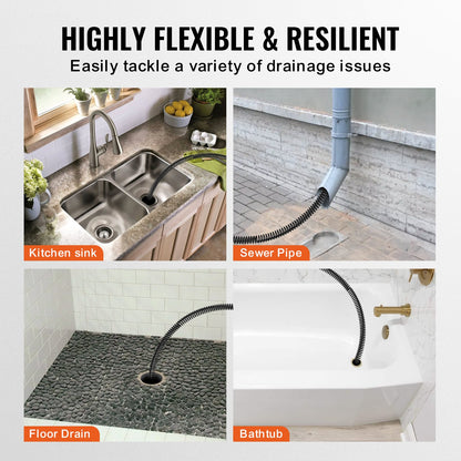 Drain Cleaning Cable 100 FT x 3/4 Inch, Solid Steel Core Drain Cleaning Cable with 4 Cutters for 3.9" to 7.9" Pipe, Professional Inner Core Drain Drain Drilling Cable for Sink, Floor Drain, Toilet