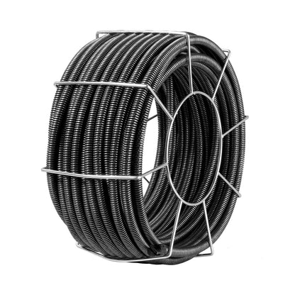 Drain Cleaning Cable 100 FT x 3/4 Inch, Solid Steel Core Drain Cleaning Cable with 4 Cutters for 3.9" to 7.9" Pipe, Professional Inner Core Drain Drain Drilling Cable for Sink, Floor Drain, Toilet