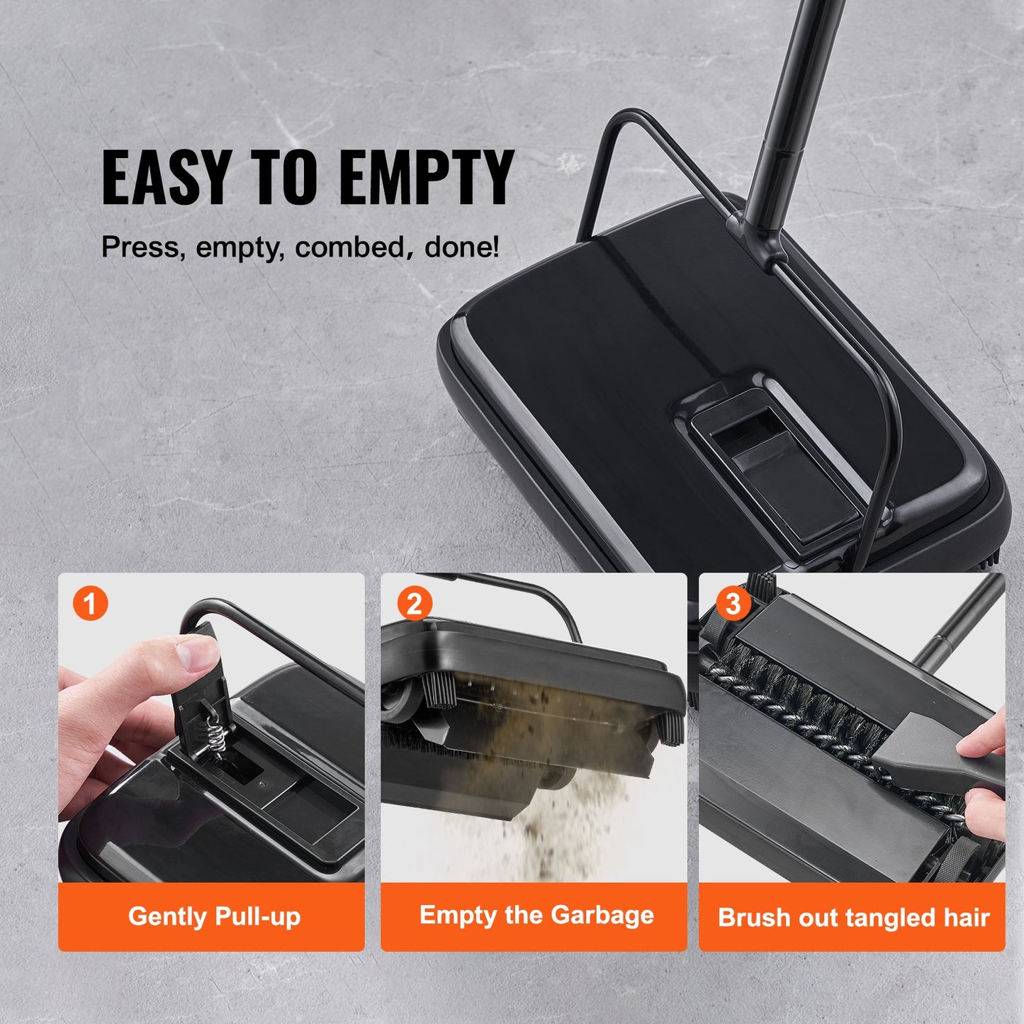 Mattsopmaskin, 7,87 tum sopbanor, golvsopmaskin manuell, ej elektrisk, 300 ml soptunna kapacitet med kam för hemmakontorsmattor Lövträytor Trägolv Laminat, rengör damm husdjurshår