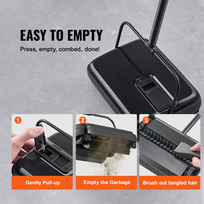 Mattsopmaskin, 7,87 tum sopbanor, golvsopmaskin manuell, ej elektrisk, 300 ml soptunna kapacitet med kam för hemmakontorsmattor Lövträytor Trägolv Laminat, rengör damm husdjurshår