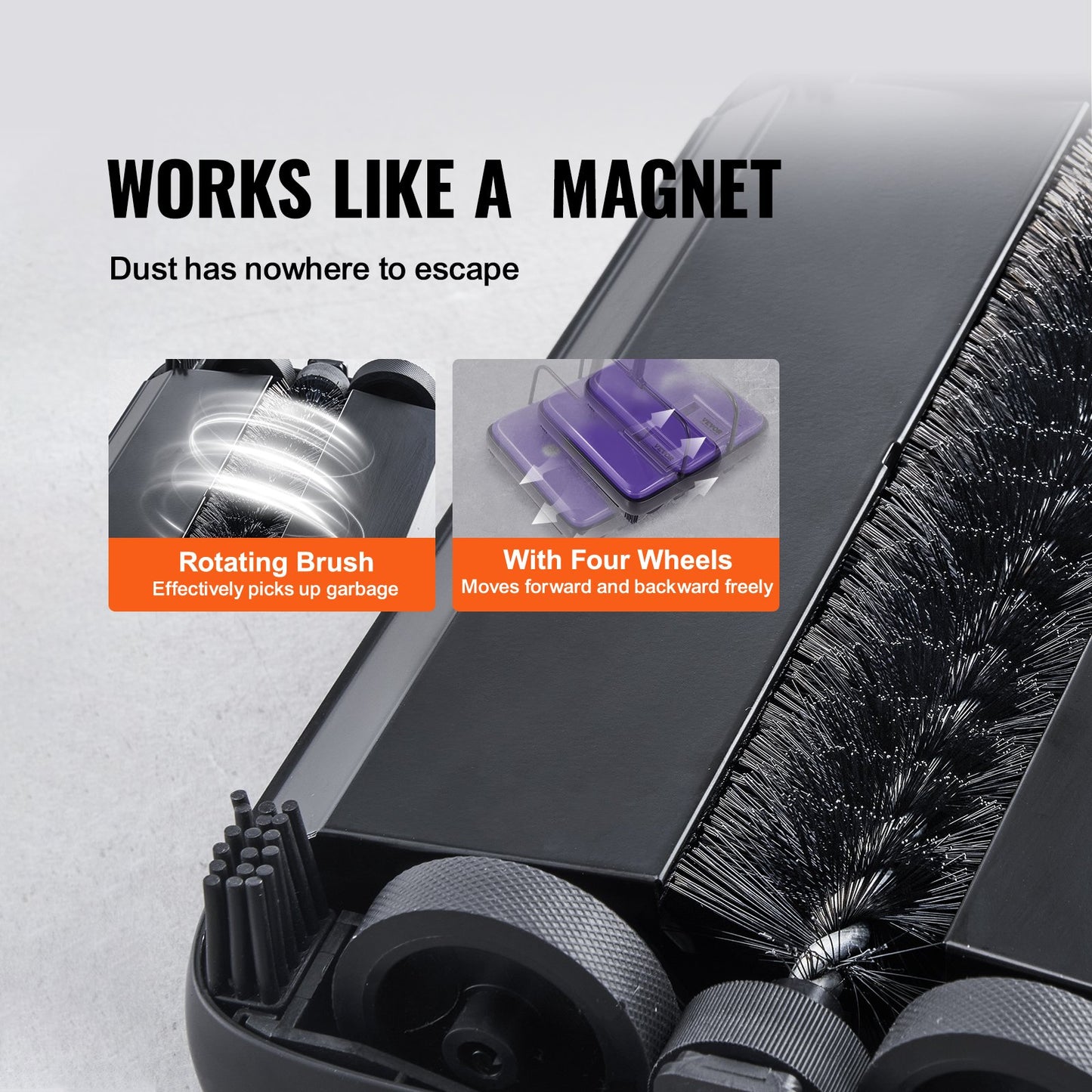 Carpet Sweeper Manual, Floor Sweeper with 300 ml Dustbin Capacity Easy to Empty, 6.7 inch Cleaning Width for Home Office Carpets Pet Hair Dust, Purple