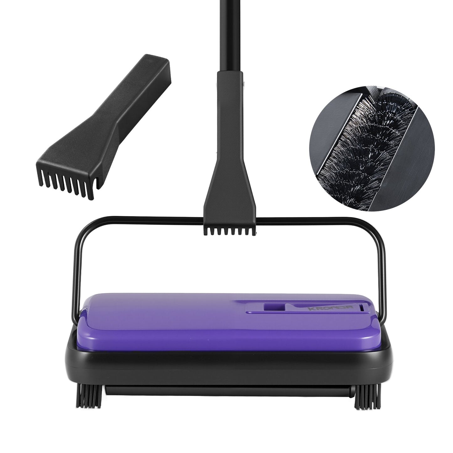 Carpet Sweeper Manual, Floor Sweeper with 300 ml Dustbin Capacity Easy to Empty, 6.7 inch Cleaning Width for Home Office Carpets Pet Hair Dust, Purple