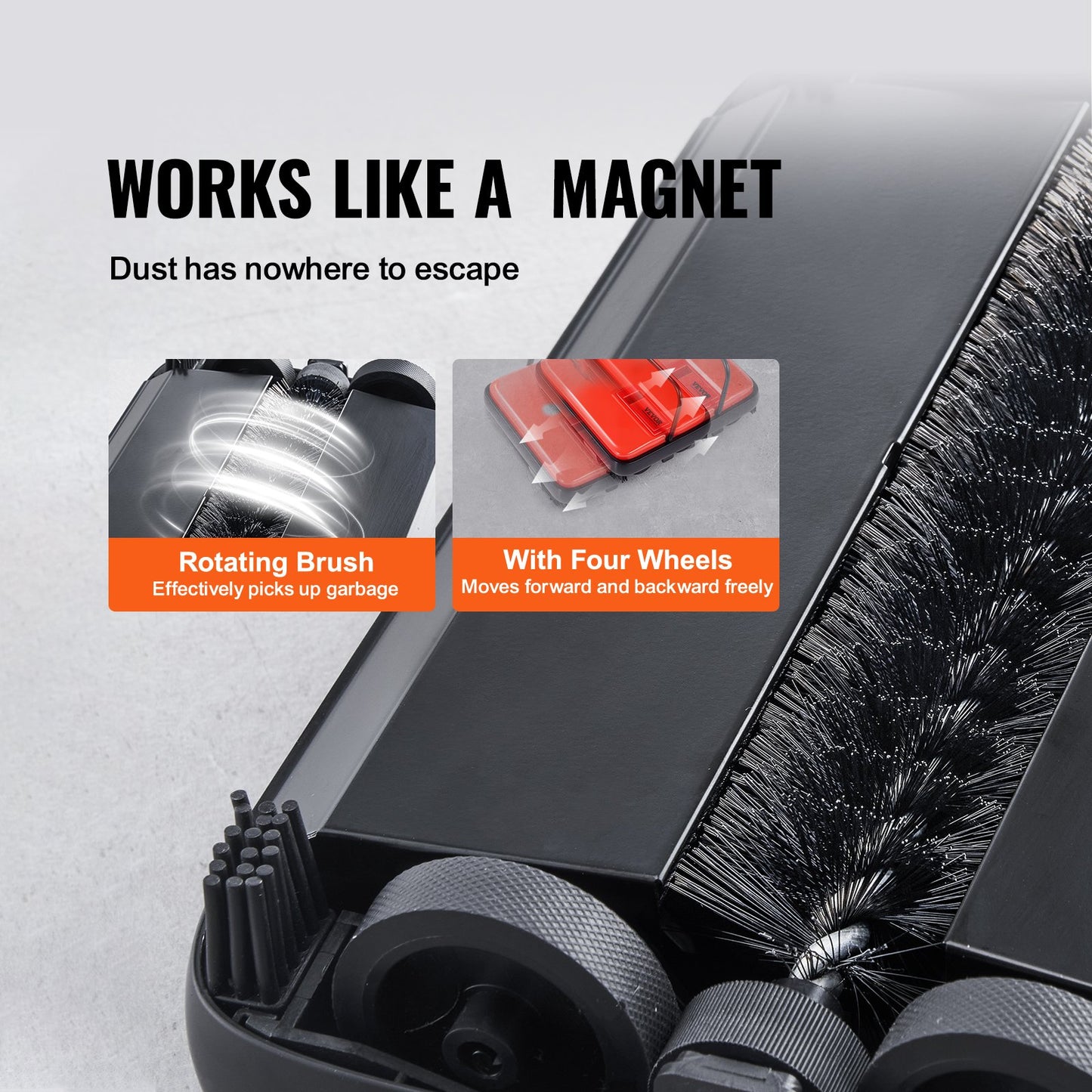 Carpet Sweeper Manual, Floor Sweeper with 300 ml Dustbin Capacity Easy to Empty, 6.7 inch Cleaning Width for Home Office Carpets Pet Hair Dust, Red