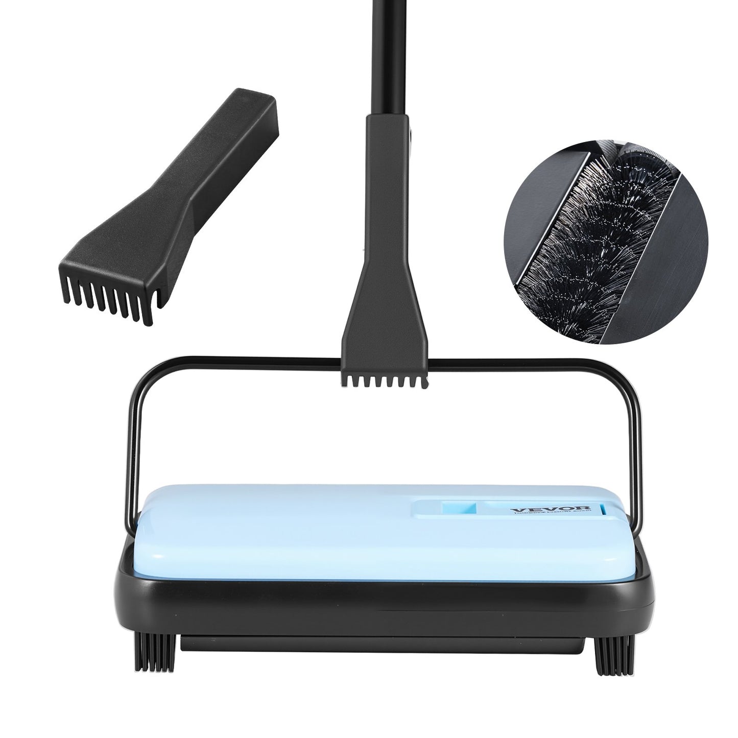 Carpet Sweeper Manual, Floor Sweeper with 300 ml Dustbin Capacity Easy to Empty, 6.7 inch Cleaning Width for Home Office Carpets Pet Hair Dust, Blue