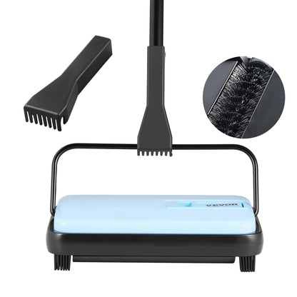 Carpet Sweeper Manual, Floor Sweeper with 300 ml Dustbin Capacity Easy to Empty, 6.7 inch Cleaning Width for Home Office Carpets Pet Hair Dust, Blue