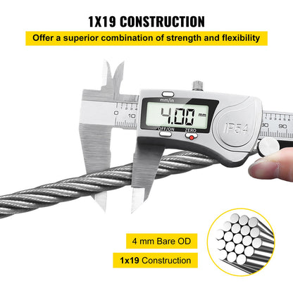 316 Stainless Steel Cable, 500FT Stainless Steel Wire Rope of 5/32 Inch Diameter and 1x19 Construction, 3300 LBS Breaking Strength Steel Cable for Outdoor Railing Decking DIY Balustrade